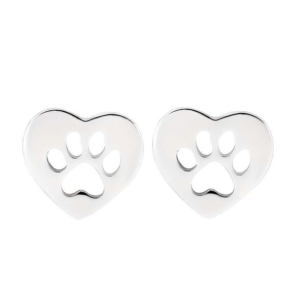 NWT ADORABLE HEART PAW PRINT STAINLESS STEEL STUD EARRINGS - Picture 1 of 1